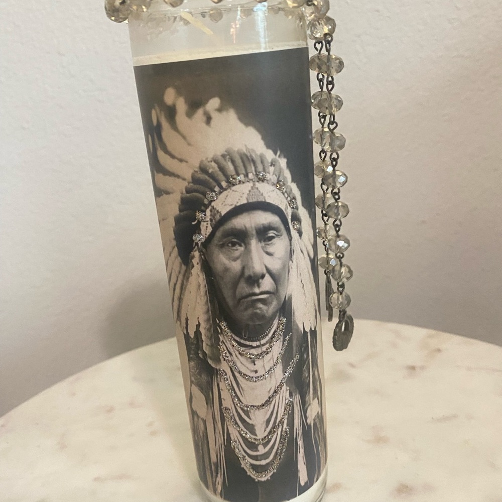 Sparkly Native American Decorative Candle with Beaded Accent